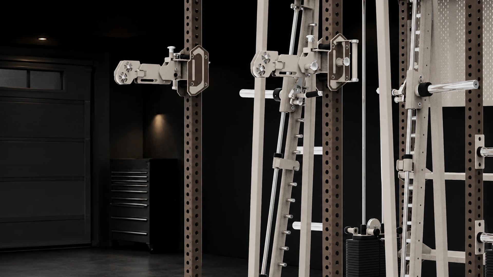 Close-up concept view of strength-equipment hardware and adjustment points
