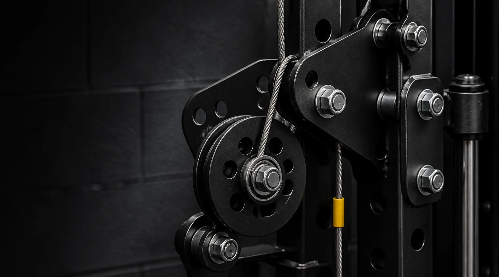 Close-up concept view of strength-equipment hardware and adjustment points